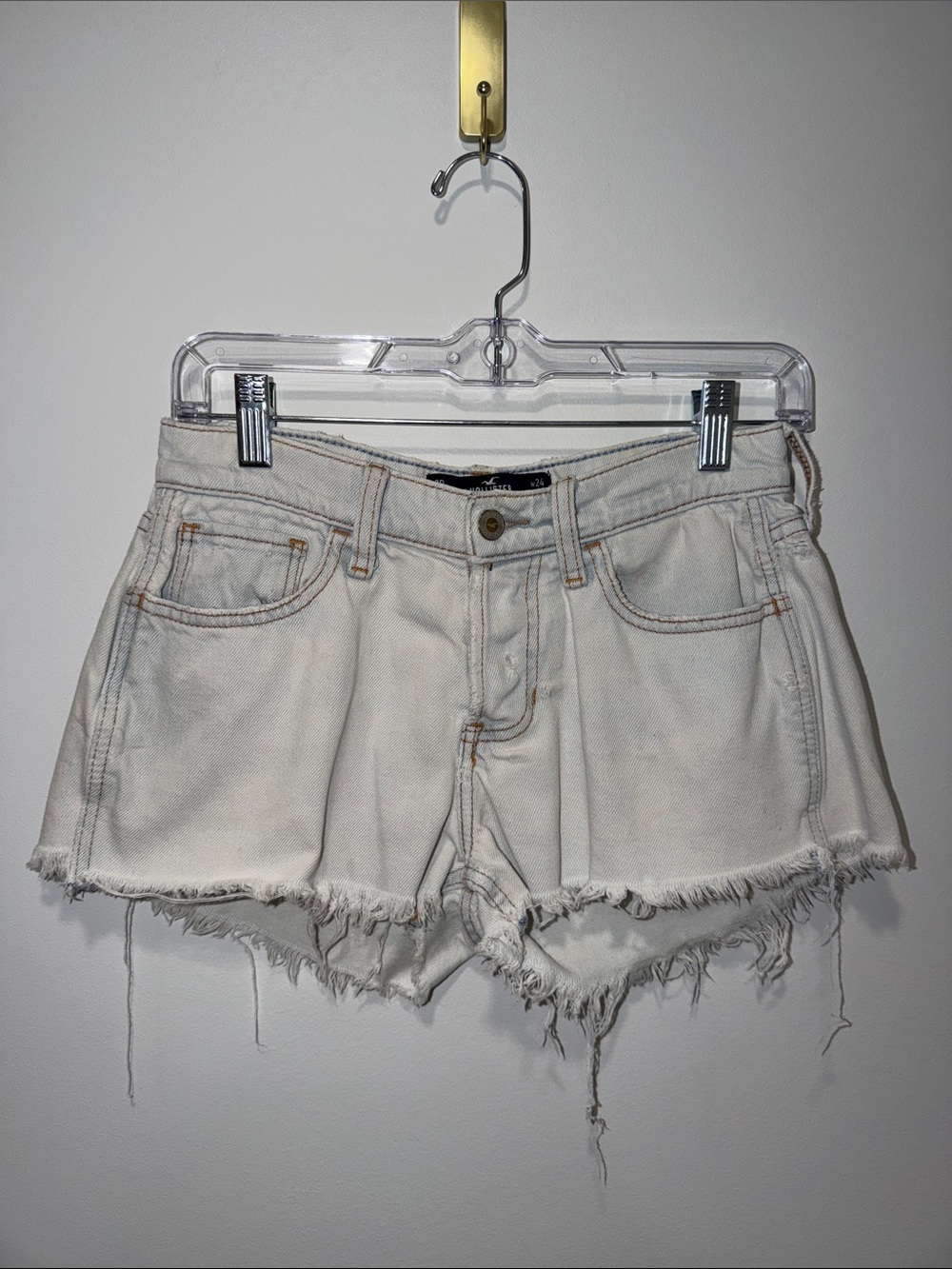 Hollister 0R/24 Vintage Wash Distressed Fringe Denim Jean Shorts